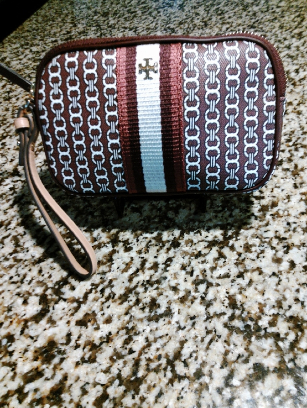 Tory Burch Maroon, White & Cream Wristlet Clutch     EUC
